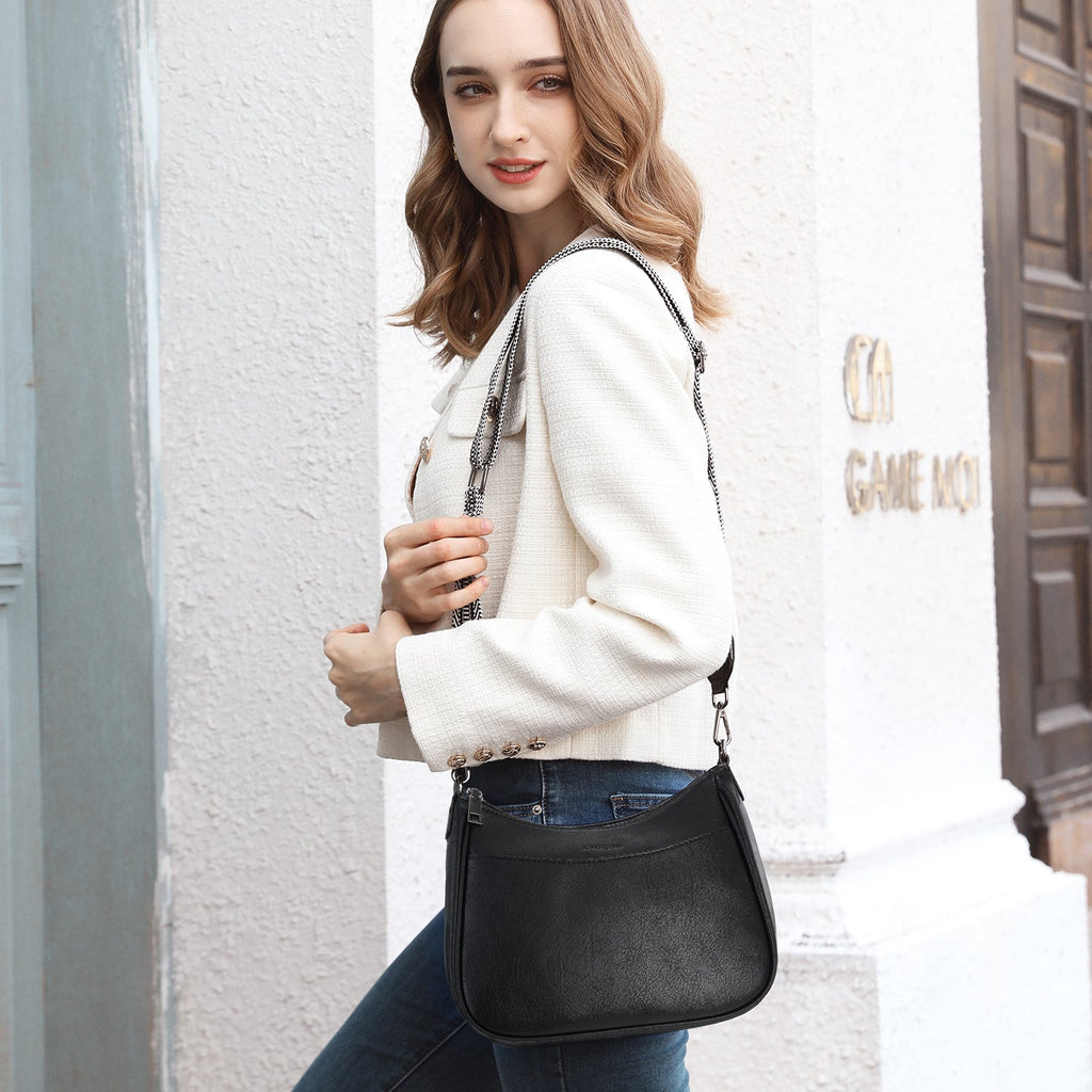 Crossbody Bags for Women, Vegan Leather Shoulder Handbags，Purses for Women with Adjustable Wide Strap（BLACK） APHISON