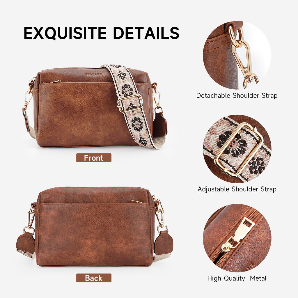 Crossbody Bags for Women Vegan Leather Purses Small Shoulder Handbags with Wide Strap（BROWN） APHISON