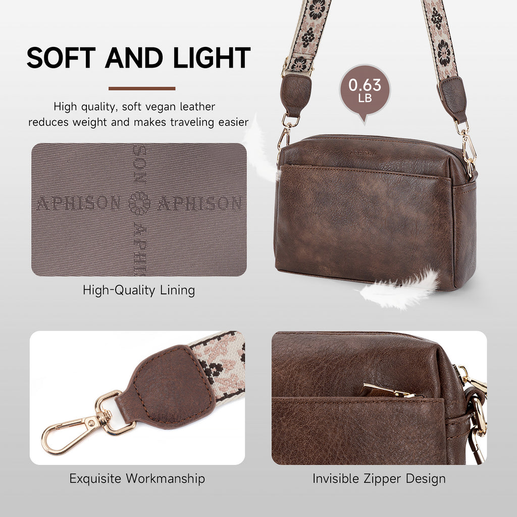Crossbody Bags for Women Vegan Leather Purses Small Shoulder Handbags with Wide Strap（COFFEE）（复制） APHISON