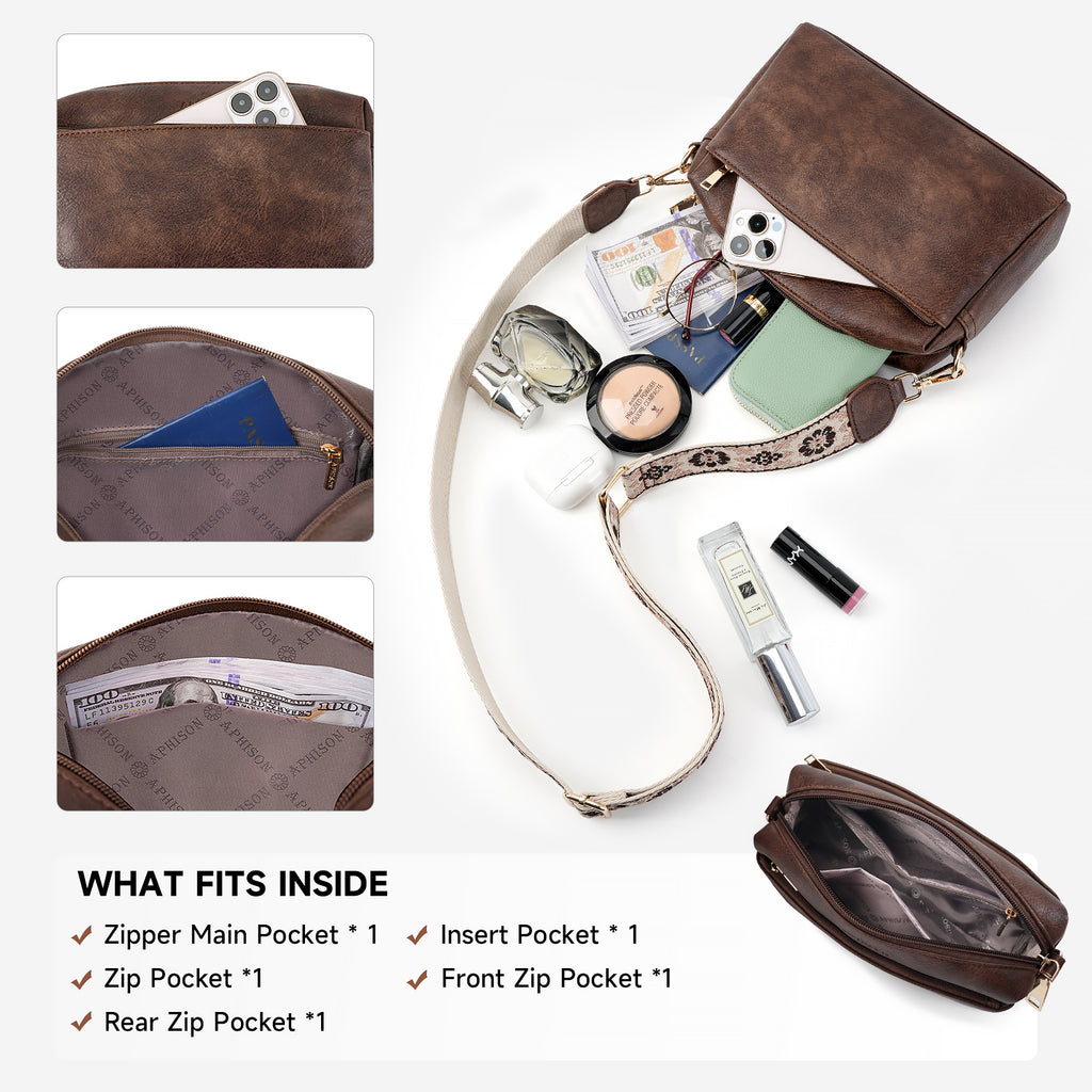 Crossbody Bags for Women Vegan Leather Purses Small Shoulder Handbags with Wide Strap（COFFEE）（复制） APHISON