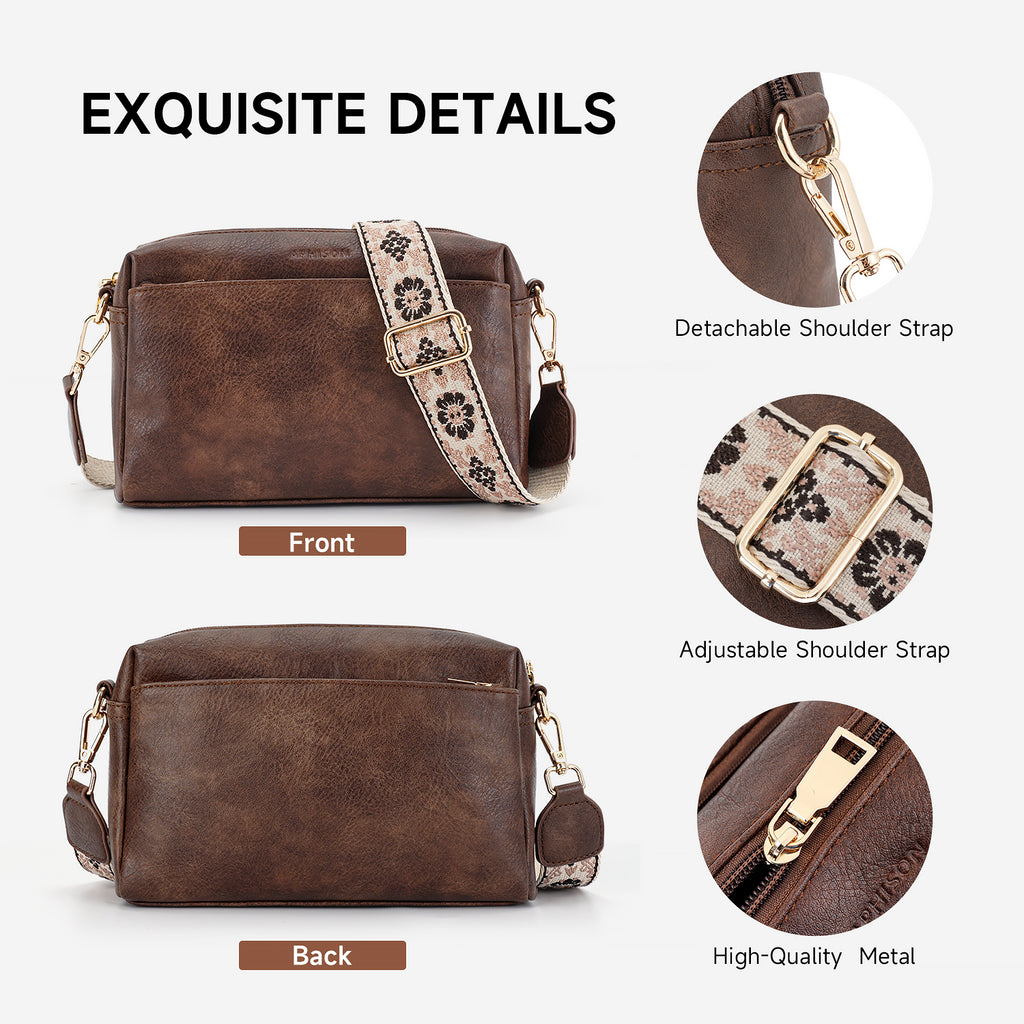 Crossbody Bags for Women Vegan Leather Purses Small Shoulder Handbags with Wide Strap（COFFEE）（复制） APHISON