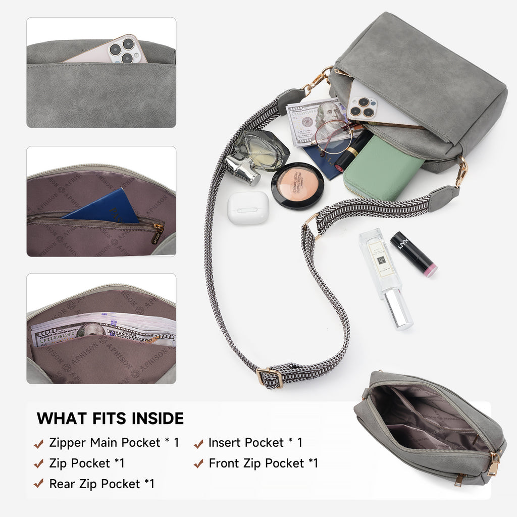 Crossbody Bags for Women Vegan Leather Purses Small Shoulder Handbags with Wide Strap（DARK-GRAY） APHISON