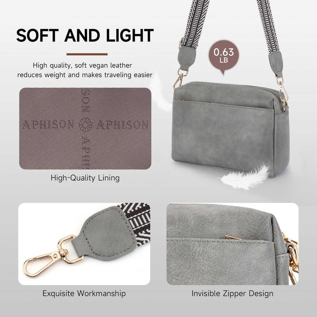 Crossbody Bags for Women Vegan Leather Purses Small Shoulder Handbags with Wide Strap（DARK-GRAY） APHISON