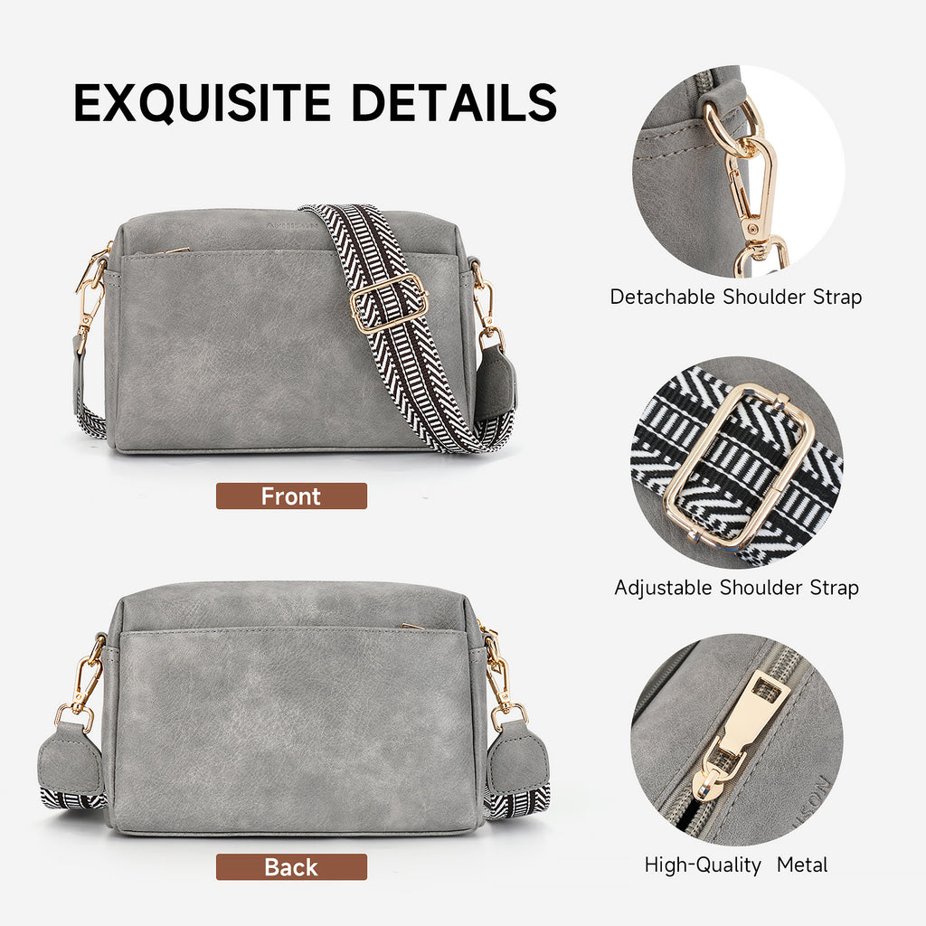 Crossbody Bags for Women Vegan Leather Purses Small Shoulder Handbags with Wide Strap（DARK-GRAY） APHISON