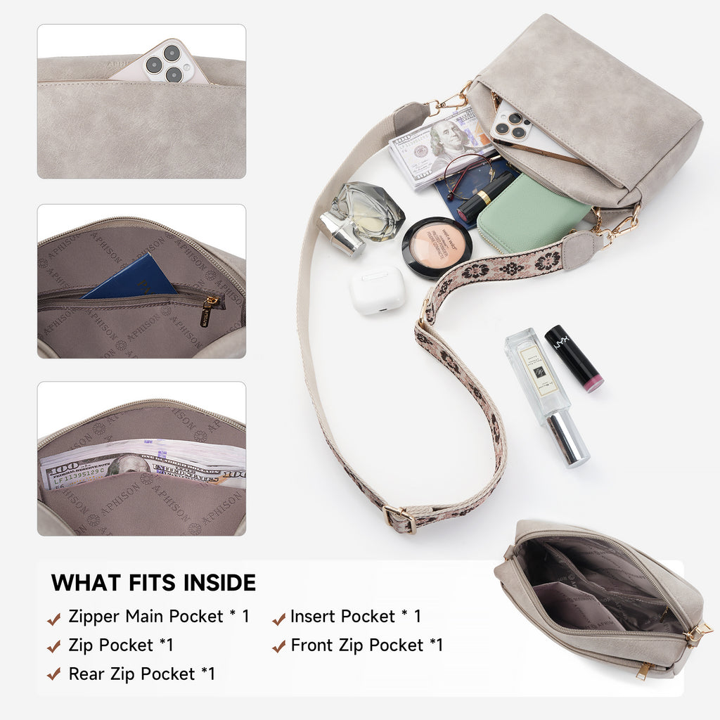 Crossbody Bags for Women Vegan Leather Purses Small Shoulder Handbags with Wide Strap（GRAY） APHISON