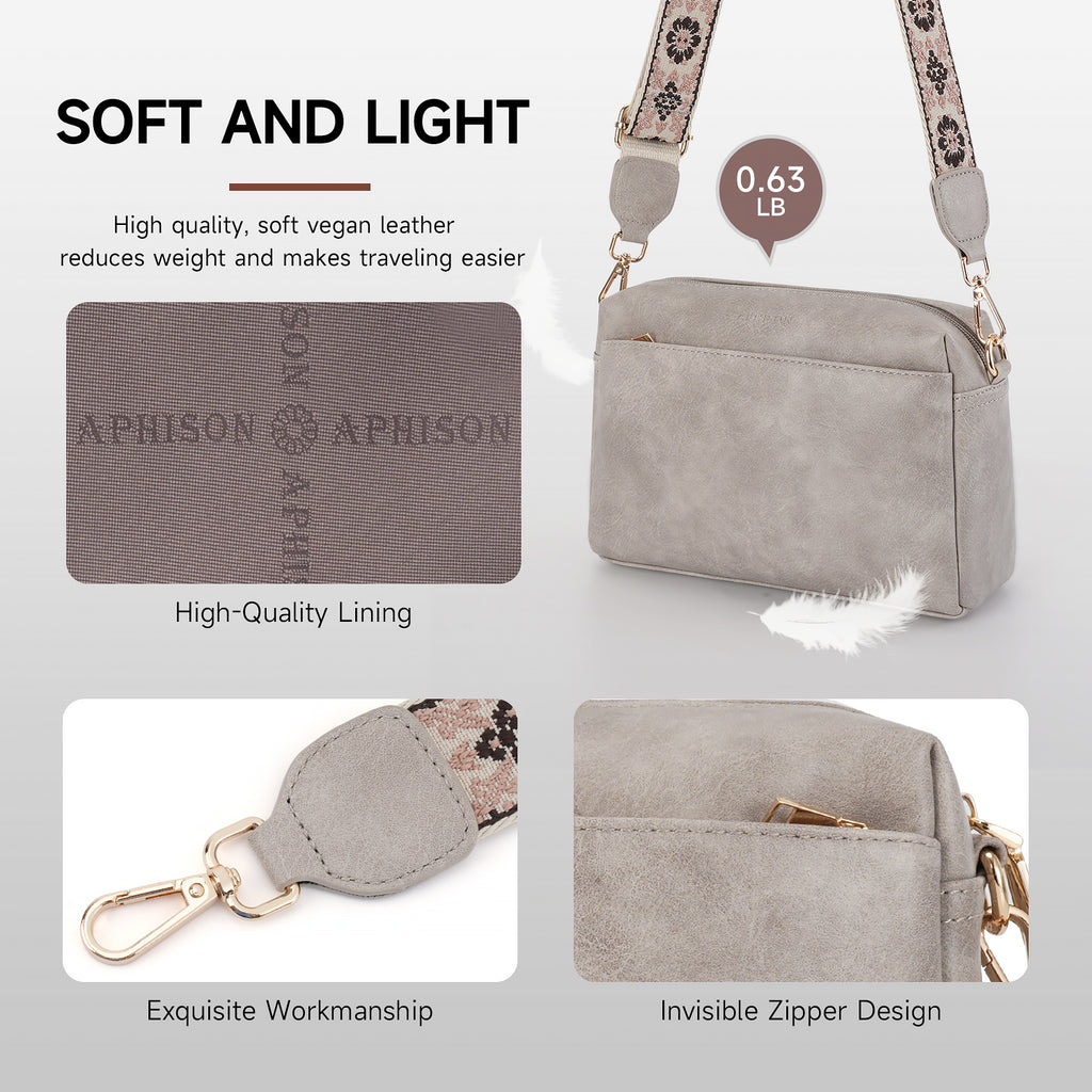 Crossbody Bags for Women Vegan Leather Purses Small Shoulder Handbags with Wide Strap（GRAY） APHISON