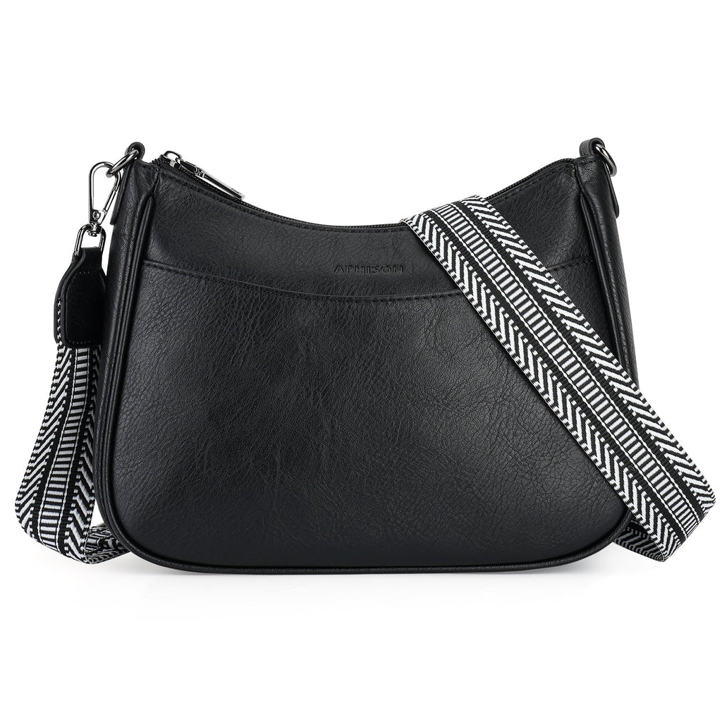 Crossbody Bags for Women, Vegan Leather Shoulder Handbags，Purses for Women with Adjustable Wide Strap（BLACK） APHISON