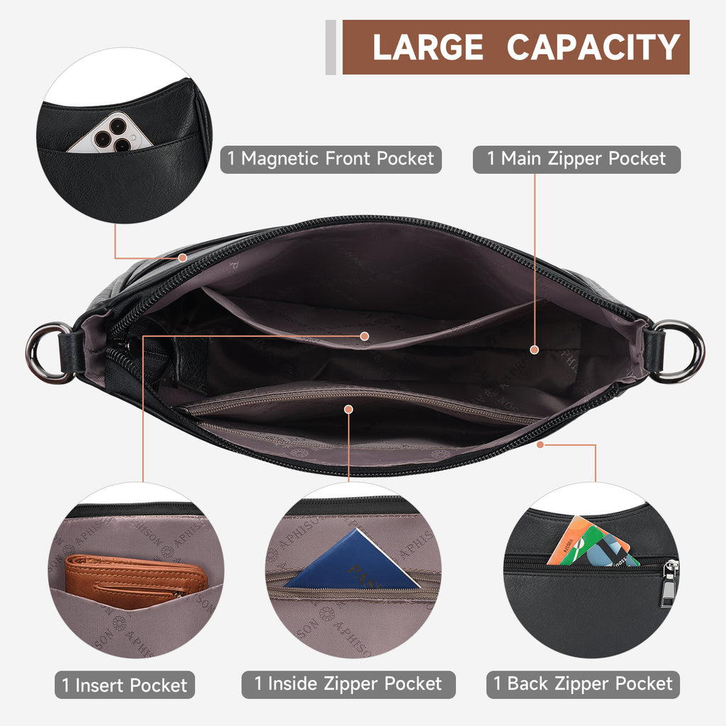 Crossbody Bags for Women, Vegan Leather Shoulder Handbags，Purses for Women with Adjustable Wide Strap（BLACK）（复制） APHISON