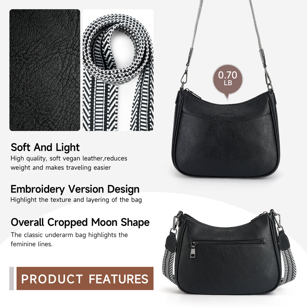 Crossbody Bags for Women, Vegan Leather Shoulder Handbags，Purses for Women with Adjustable Wide Strap（BLACK）（复制） APHISON