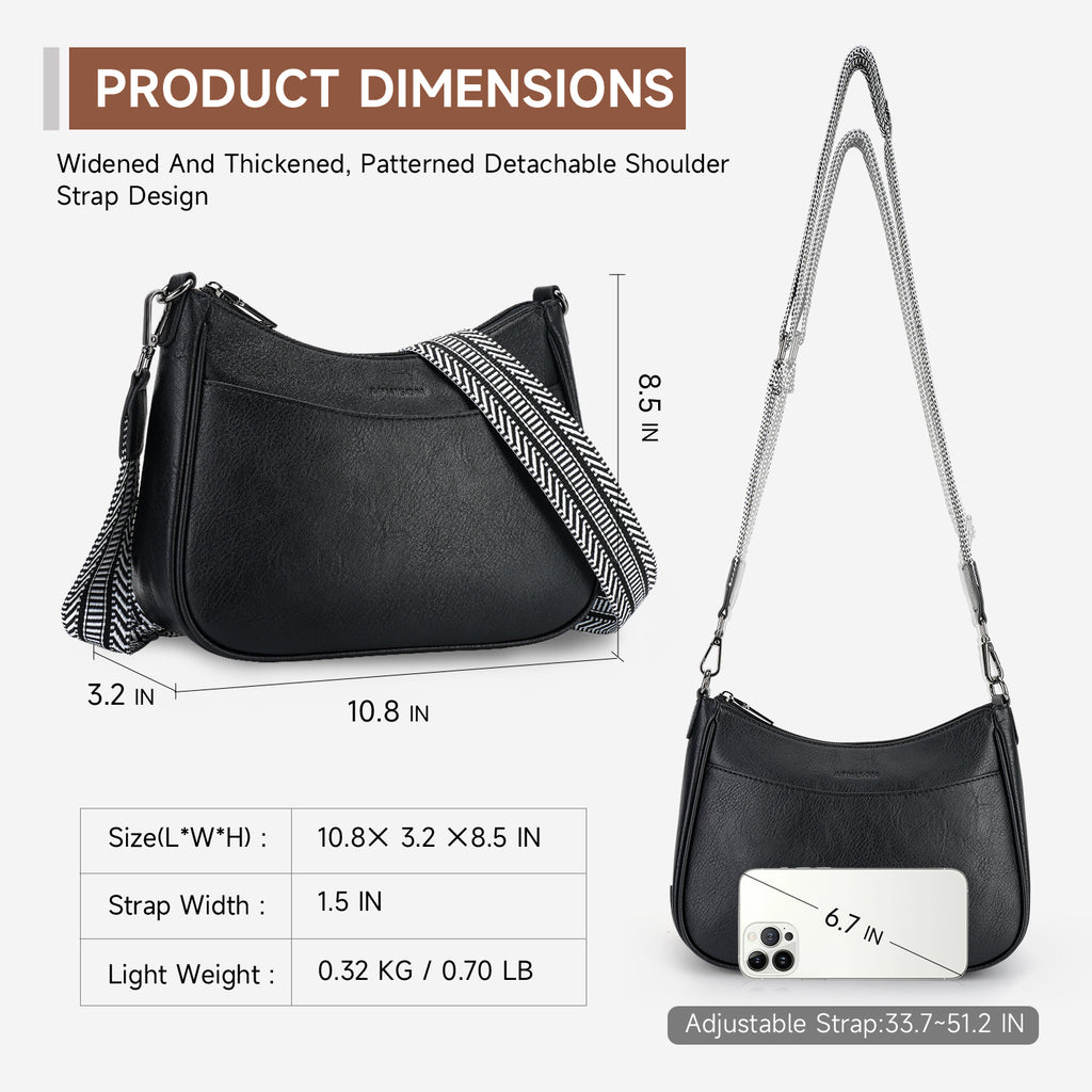 Crossbody Bags for Women, Vegan Leather Shoulder Handbags，Purses for Women with Adjustable Wide Strap（BLACK）（复制） APHISON