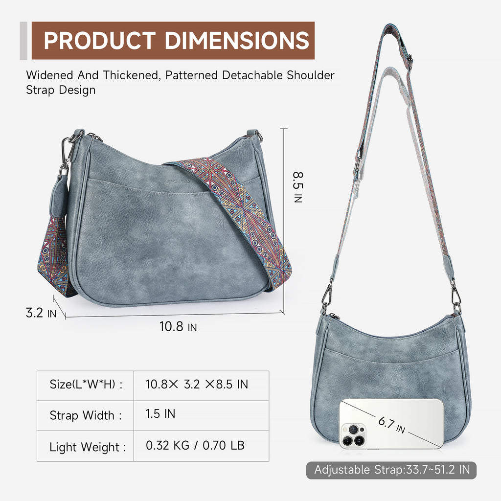 Crossbody Bags for Women, Vegan Leather Shoulder Handbags，Purses for Women with Adjustable Wide Strap（BLUE） APHISON