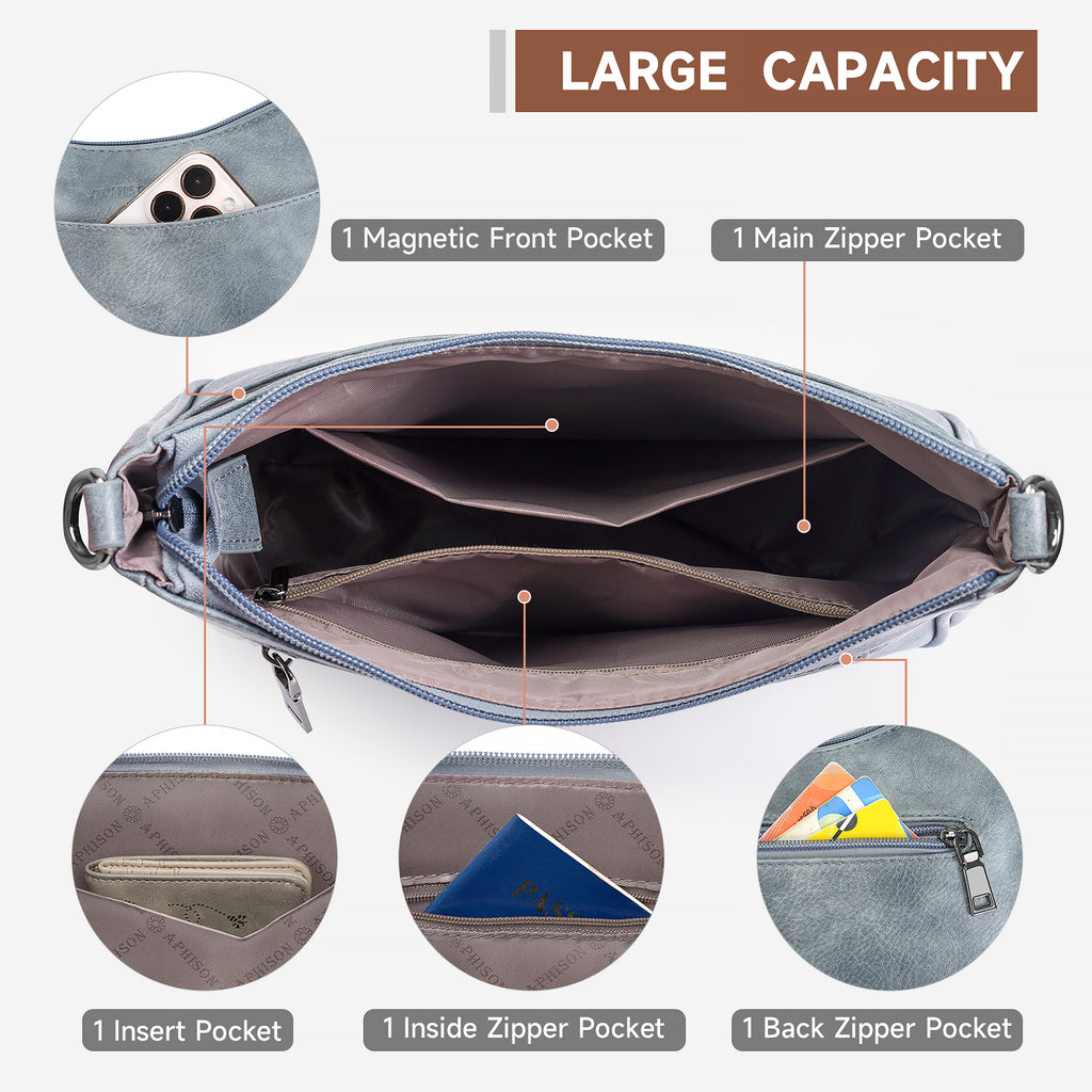 Crossbody Bags for Women, Vegan Leather Shoulder Handbags，Purses for Women with Adjustable Wide Strap（BLUE） APHISON