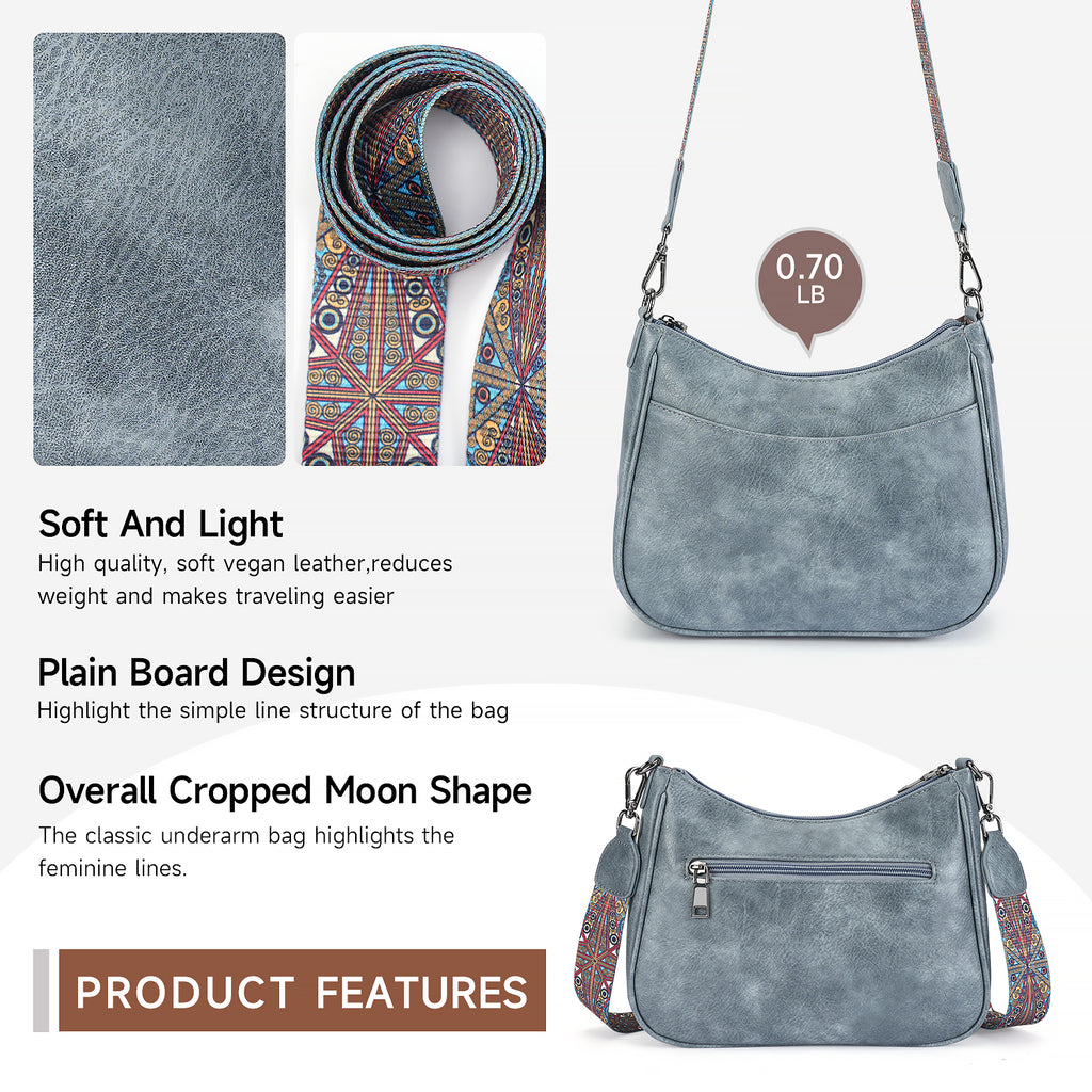 Crossbody Bags for Women, Vegan Leather Shoulder Handbags，Purses for Women with Adjustable Wide Strap（BLUE） APHISON