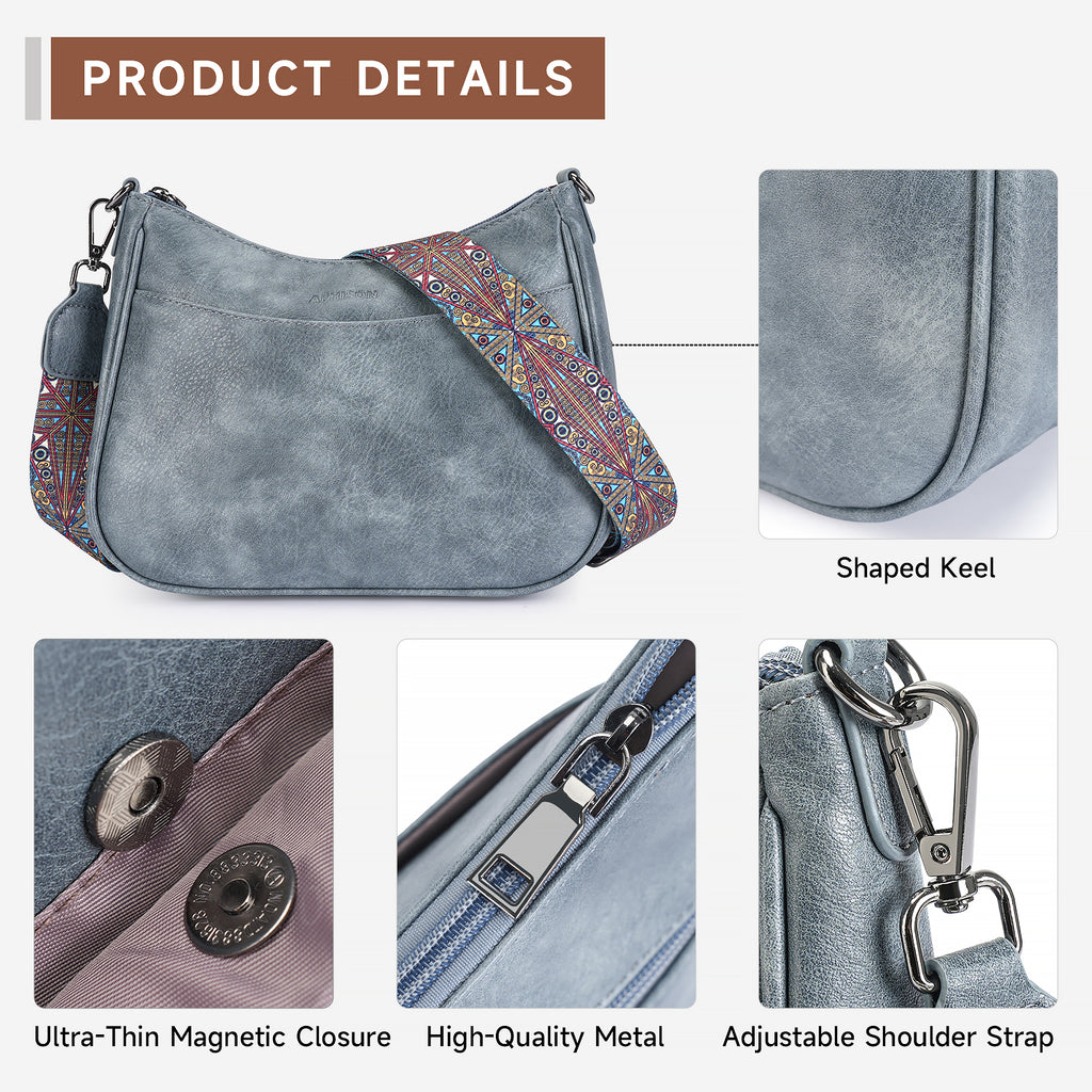 Crossbody Bags for Women, Vegan Leather Shoulder Handbags，Purses for Women with Adjustable Wide Strap（BLUE） APHISON