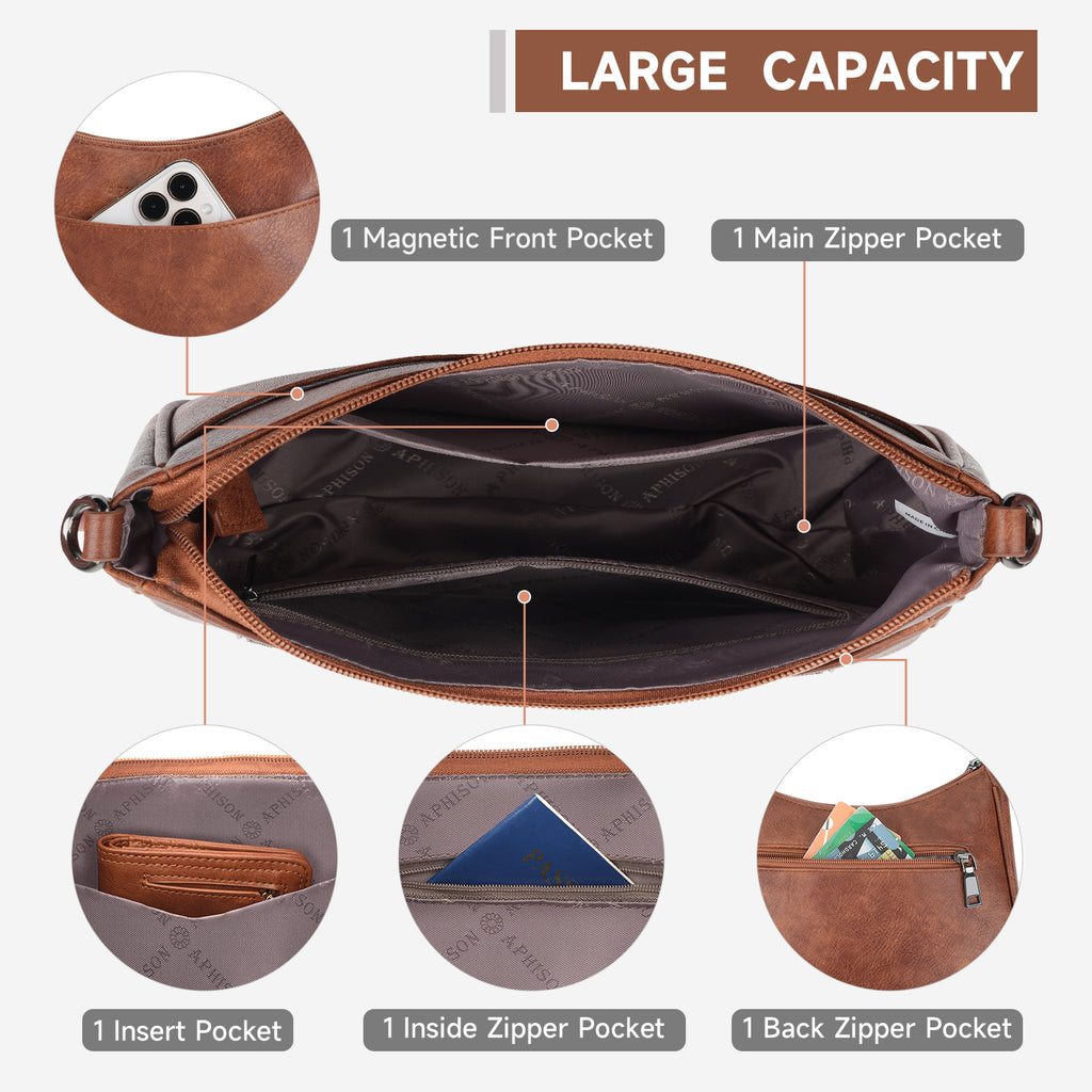 Crossbody Bags for Women, Vegan Leather Shoulder Handbags，Purses for Women with Adjustable Wide Strap（BROWN）（复制） APHISON