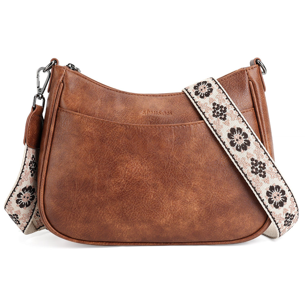 Crossbody Bags for Women, Vegan Leather Shoulder Handbags，Purses for Women with Adjustable Wide Strap（BROWN） APHISON