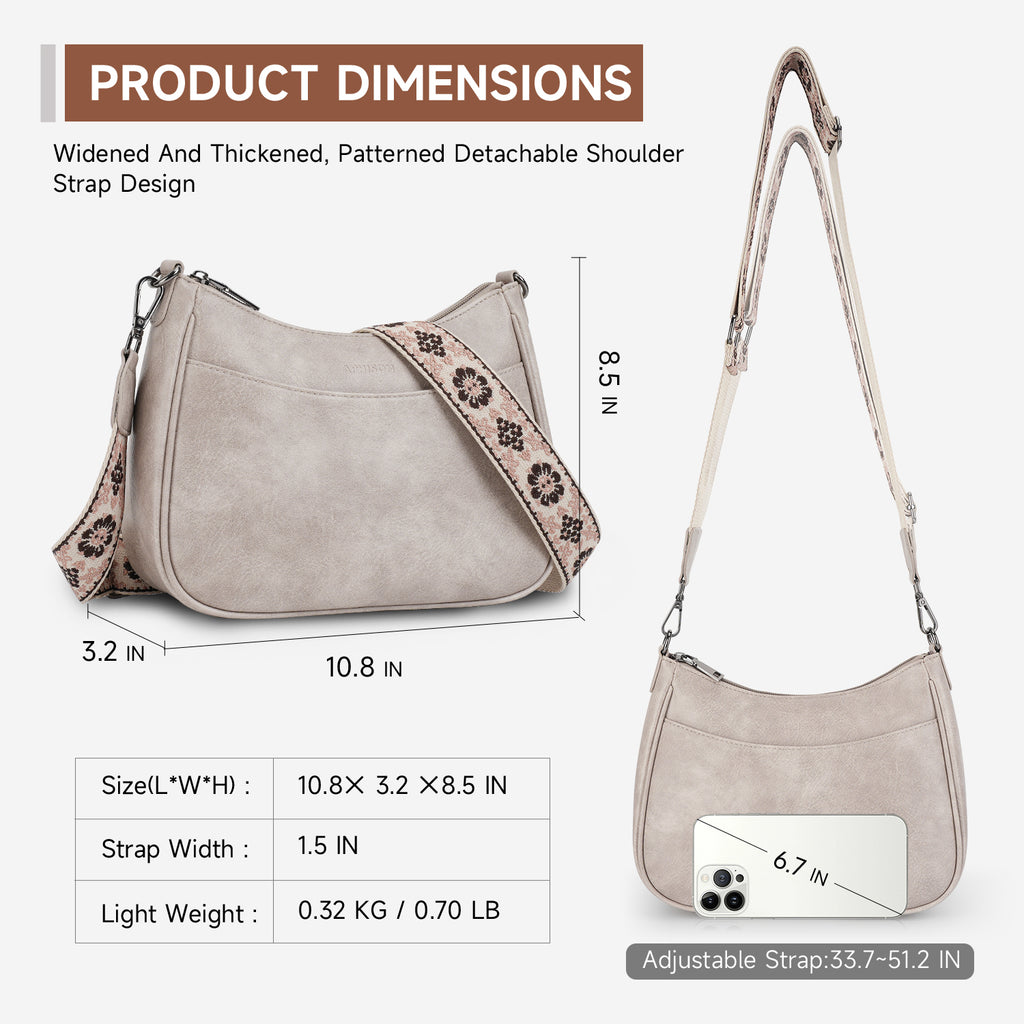 Crossbody Bags for Women, Vegan Leather Shoulder Handbags，Purses for Women with Adjustable Wide Strap（GRAY） APHISON