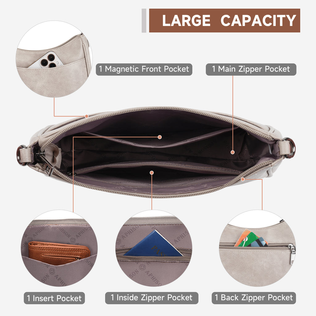 Crossbody Bags for Women, Vegan Leather Shoulder Handbags，Purses for Women with Adjustable Wide Strap（GRAY） APHISON