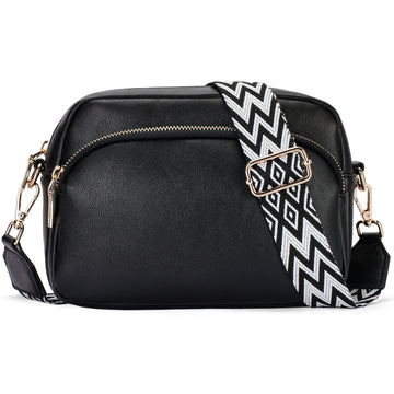Small Crossbody Purse for Women Double Zip Cell Phone Leather Handbag with Colored Shoulder Strap（BLACK）（复制） APHISON