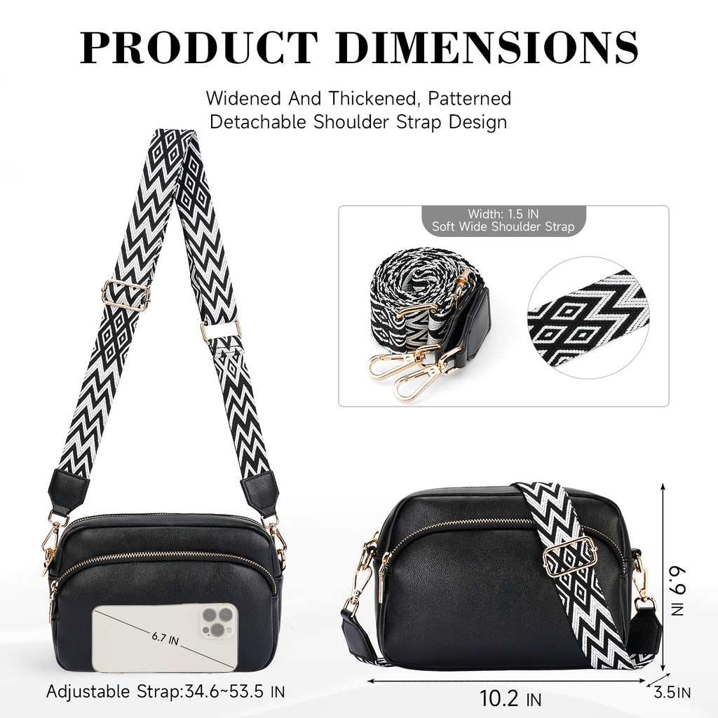 Small Crossbody Purse for Women Double Zip Cell Phone Leather Handbag with Colored Shoulder Strap（BLACK）（复制） APHISON