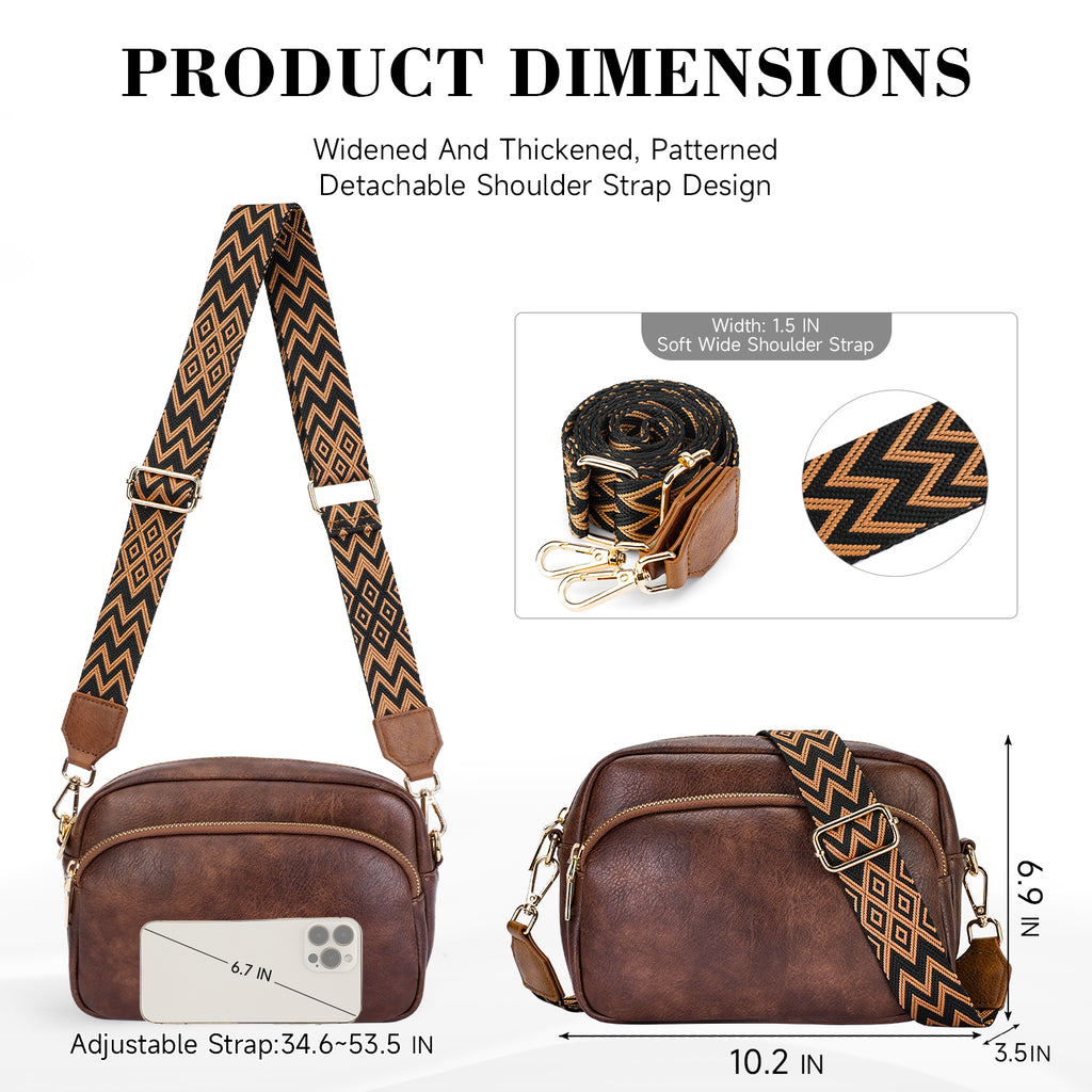 Small Crossbody Purse for Women Double Zip Cell Phone Leather Handbag with Colored Shoulder Strap（BROWN）（复制） APHISON
