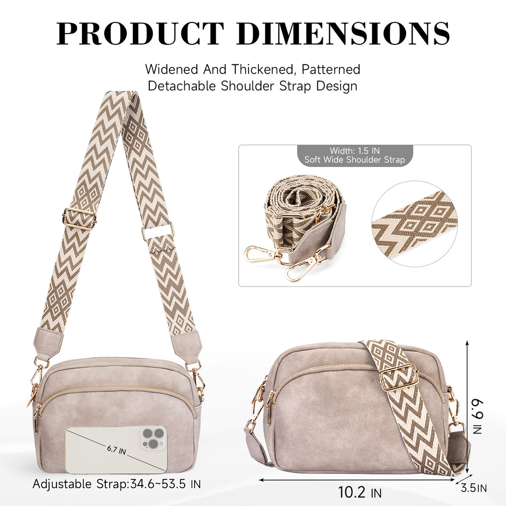 Small Crossbody Purse for Women Double Zip Cell Phone Leather Handbag with Colored Shoulder Strap（GRAY） APHISON