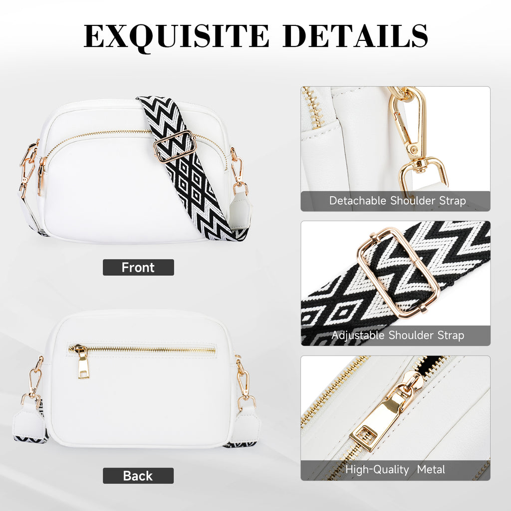 Small Crossbody Purse for Women Double Zip Cell Phone Leather Handbag with Colored Shoulder Strap（WHITE） APHISON