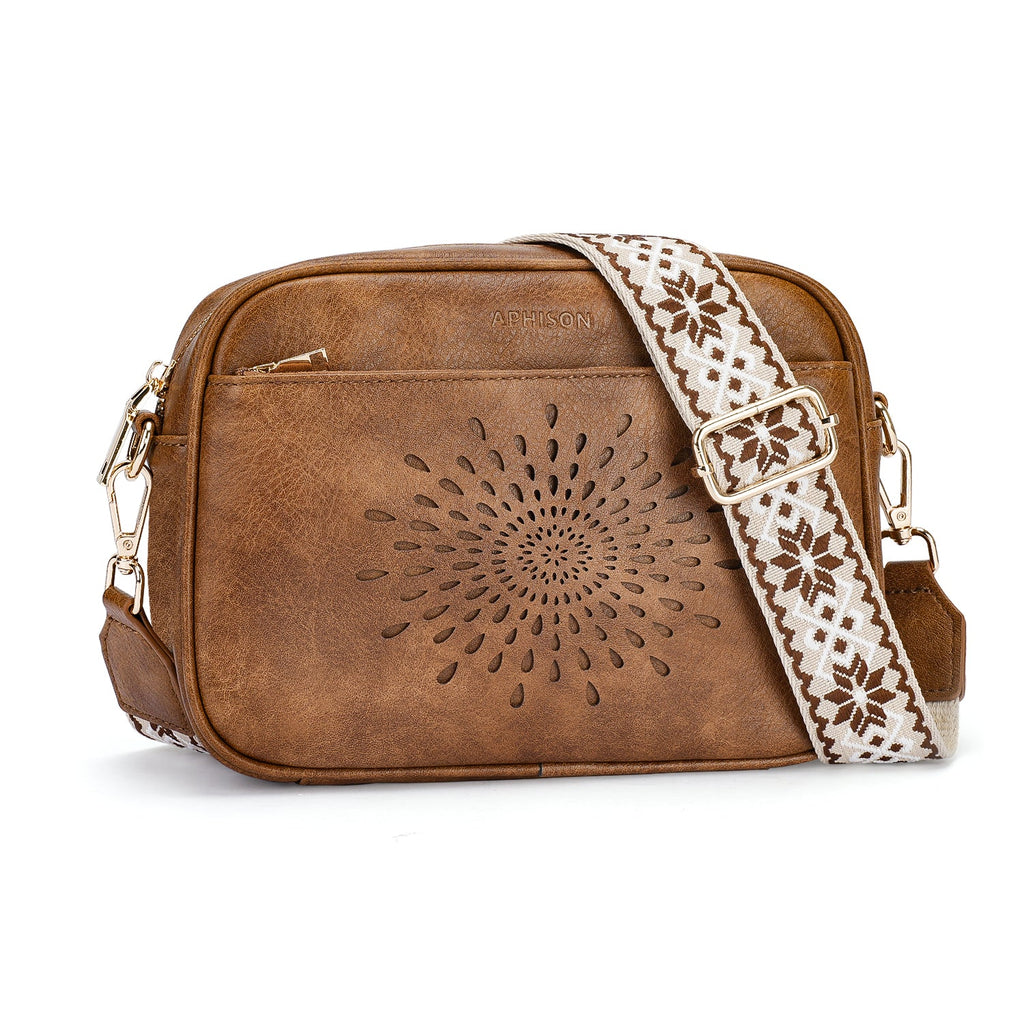 APHISON Sunflower Quilted Crossbody Bags for Women Trendy, Brown APHISON