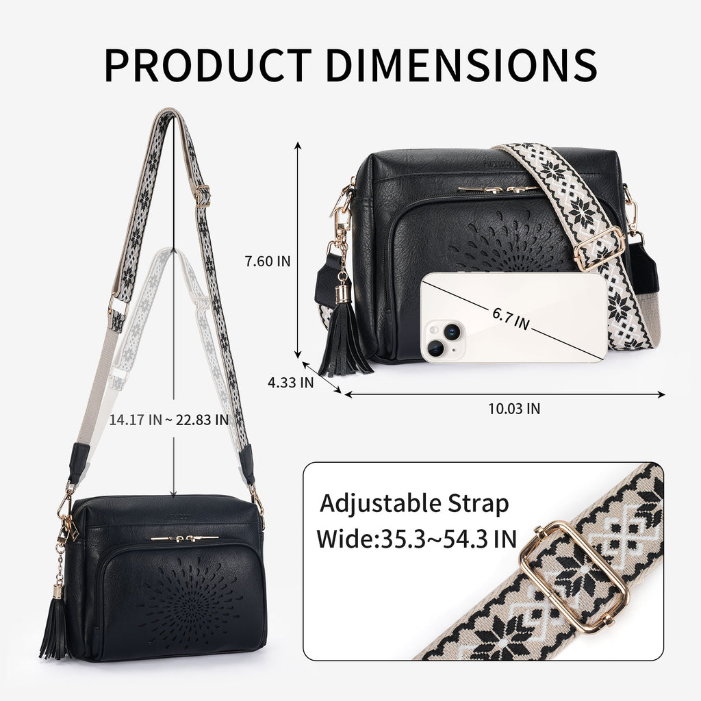 Sunflower Design Crossbody Bags for Women PU Leather Purses Small Shoulder Handbags with Wide Strap（BLACK1）（复制） APHISON