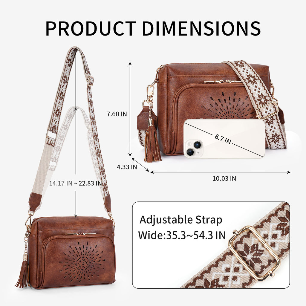 Sunflower Design Crossbody Bags for Women PU Leather Purses Small Shoulder Handbags with Wide Strap（BROWN1） APHISON