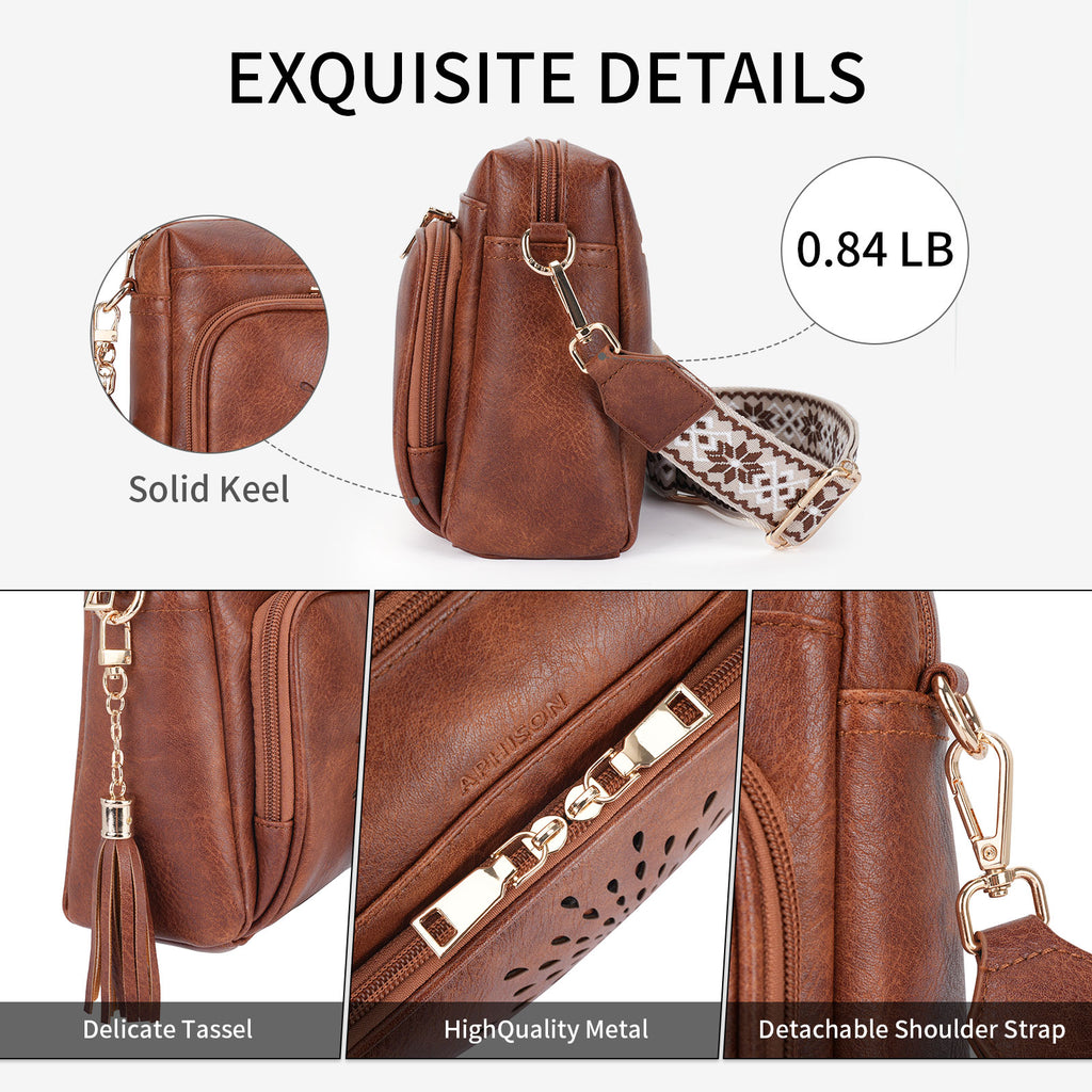 Sunflower Design Crossbody Bags for Women PU Leather Purses Small Shoulder Handbags with Wide Strap（BROWN1） APHISON