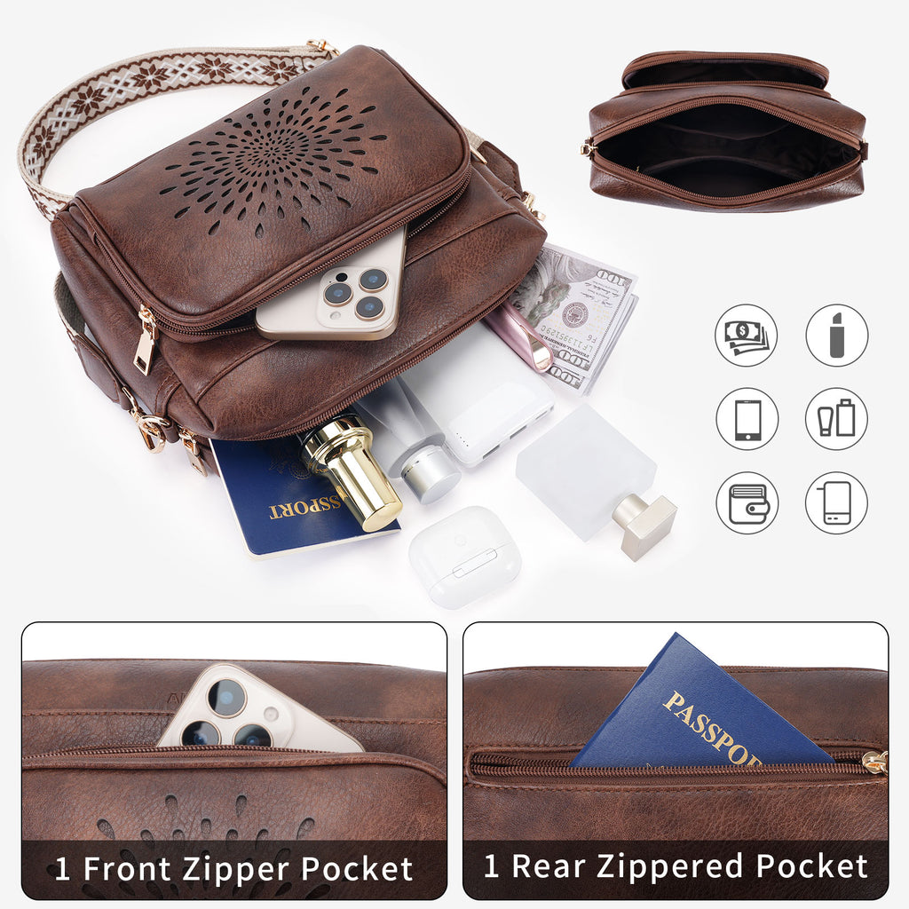 Sunflower Design Crossbody Bags for Women PU Leather Purses Small Shoulder Handbags with Wide Strap（COFFEE） APHISON