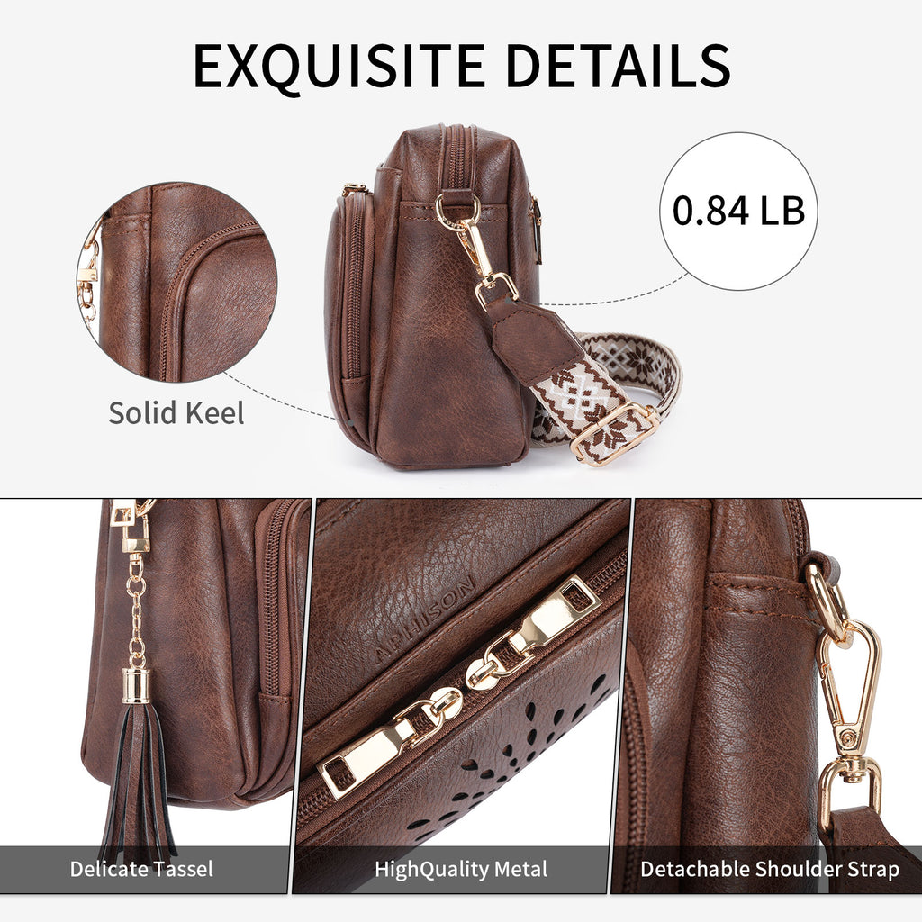 Sunflower Design Crossbody Bags for Women PU Leather Purses Small Shoulder Handbags with Wide Strap（COFFEE） APHISON