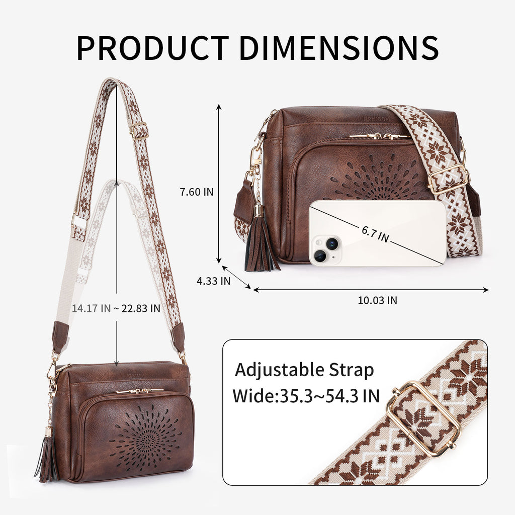 Sunflower Design Crossbody Bags for Women PU Leather Purses Small Shoulder Handbags with Wide Strap（COFFEE） APHISON