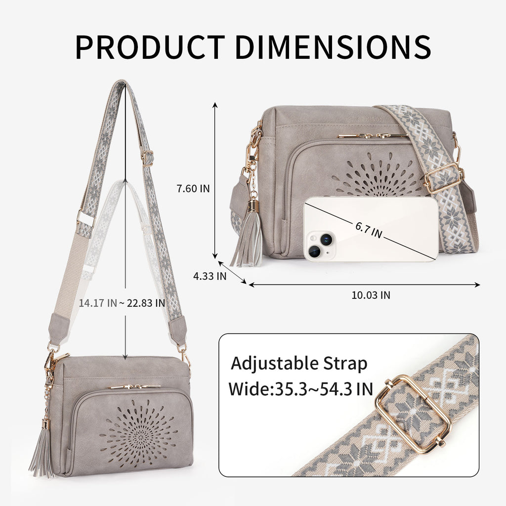 Sunflower Design Crossbody Bags for Women PU Leather Purses Small Shoulder Handbags with Wide Strap（GREY1） APHISON