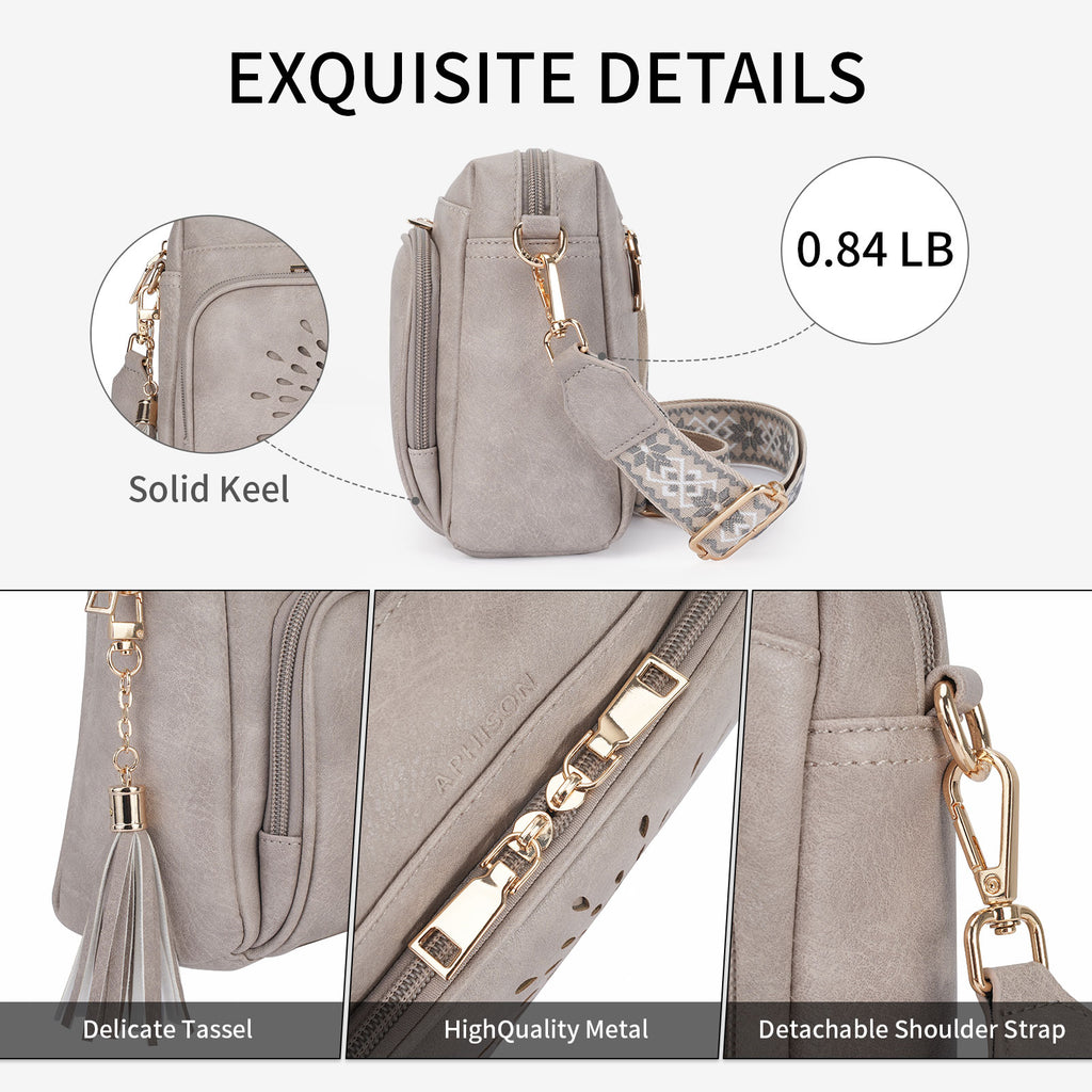 Sunflower Design Crossbody Bags for Women PU Leather Purses Small Shoulder Handbags with Wide Strap（GREY1） APHISON
