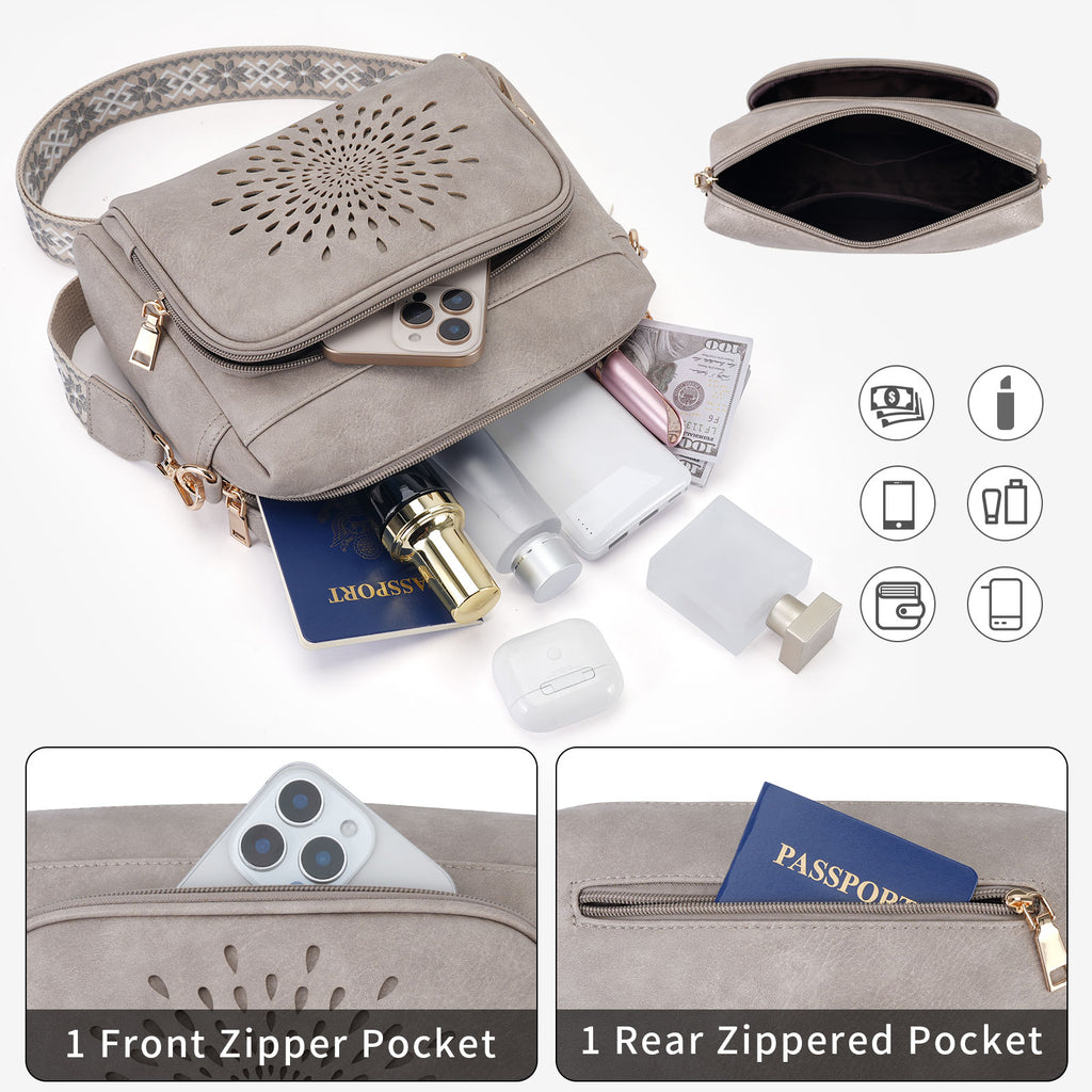 Sunflower Design Crossbody Bags for Women PU Leather Purses Small Shoulder Handbags with Wide Strap（GREY1） APHISON