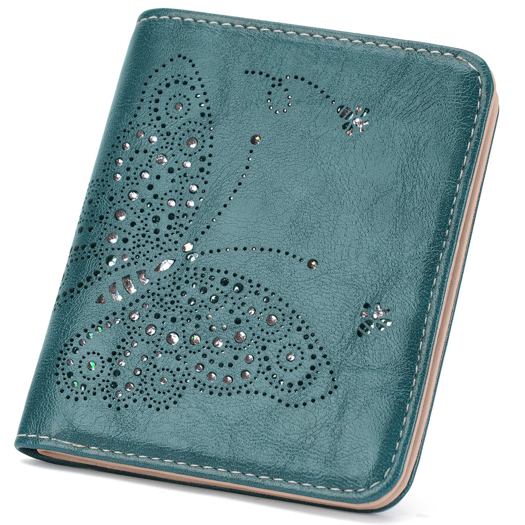 Butterfly Small RFID Ultra Slim Bifold Wallet, Peacock Blue APHISON
