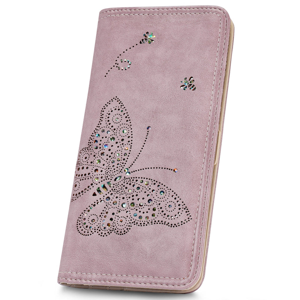 Butterfly RFID Ultra Slim Bifold Long Wallet, Purple APHISON