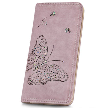Butterfly RFID Ultra Slim Bifold Long Wallet, Purple APHISON