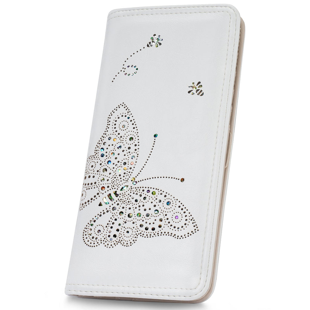 Butterfly RFID Ultra Slim Bifold Long Wallet, White APHISON