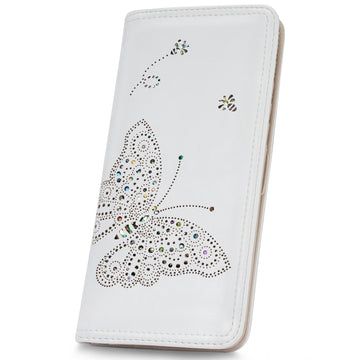 Butterfly RFID Ultra Slim Bifold Long Wallet, White APHISON