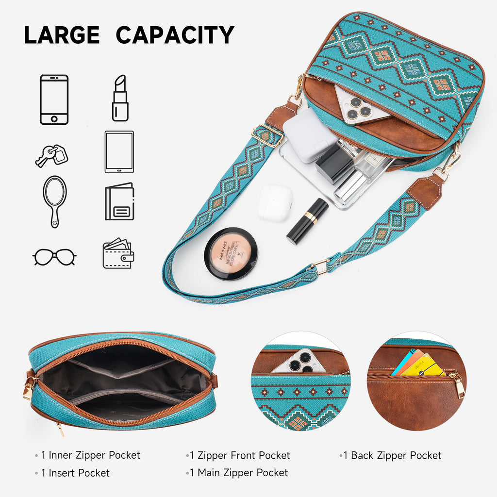 Crossbody Bag Boho Aztec Small Multi Pocket Crossover Purse for Women（GREEN）（复制） APHISON
