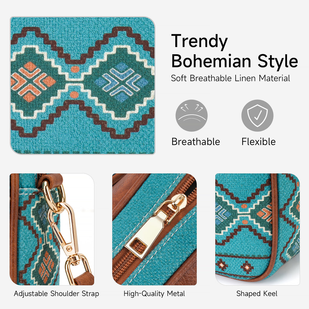 Crossbody Bag Boho Aztec Small Multi Pocket Crossover Purse for Women（GREEN）（复制） APHISON
