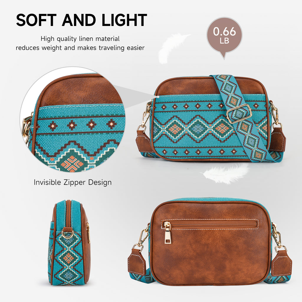 Crossbody Bag Boho Aztec Small Multi Pocket Crossover Purse for Women（GREEN）（复制） APHISON