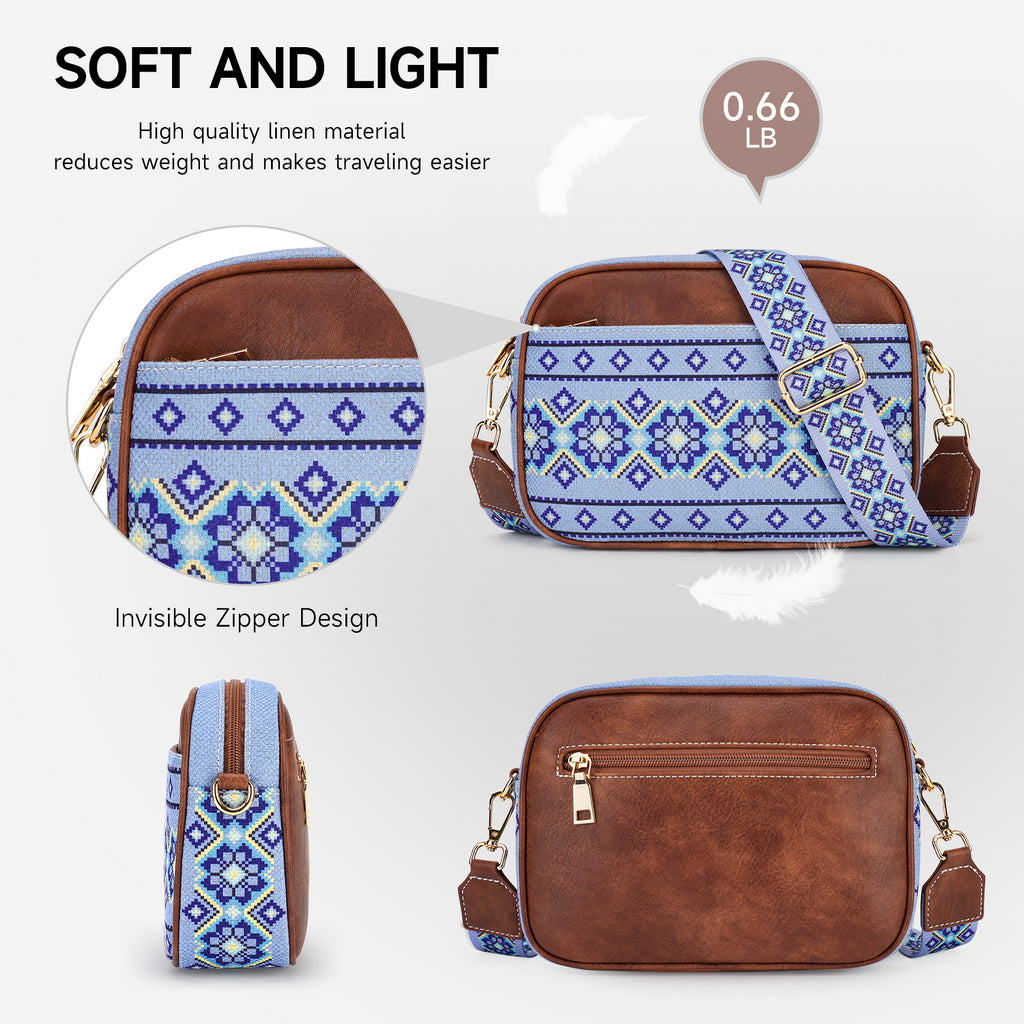Crossbody Bag Boho Aztec Small Multi Pocket Crossover Purse for Women（WHITE-A）（复制） APHISON