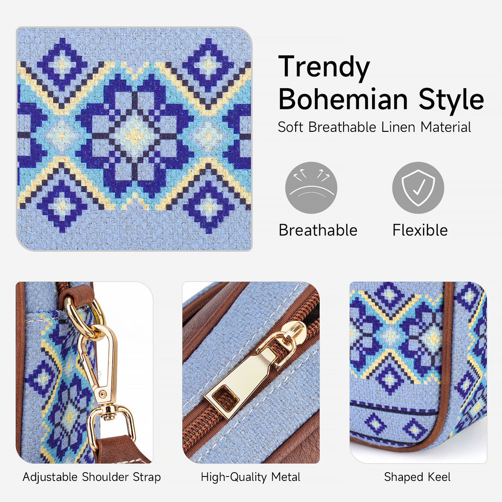 Crossbody Bag Boho Aztec Small Multi Pocket Crossover Purse for Women（WHITE-A）（复制） APHISON