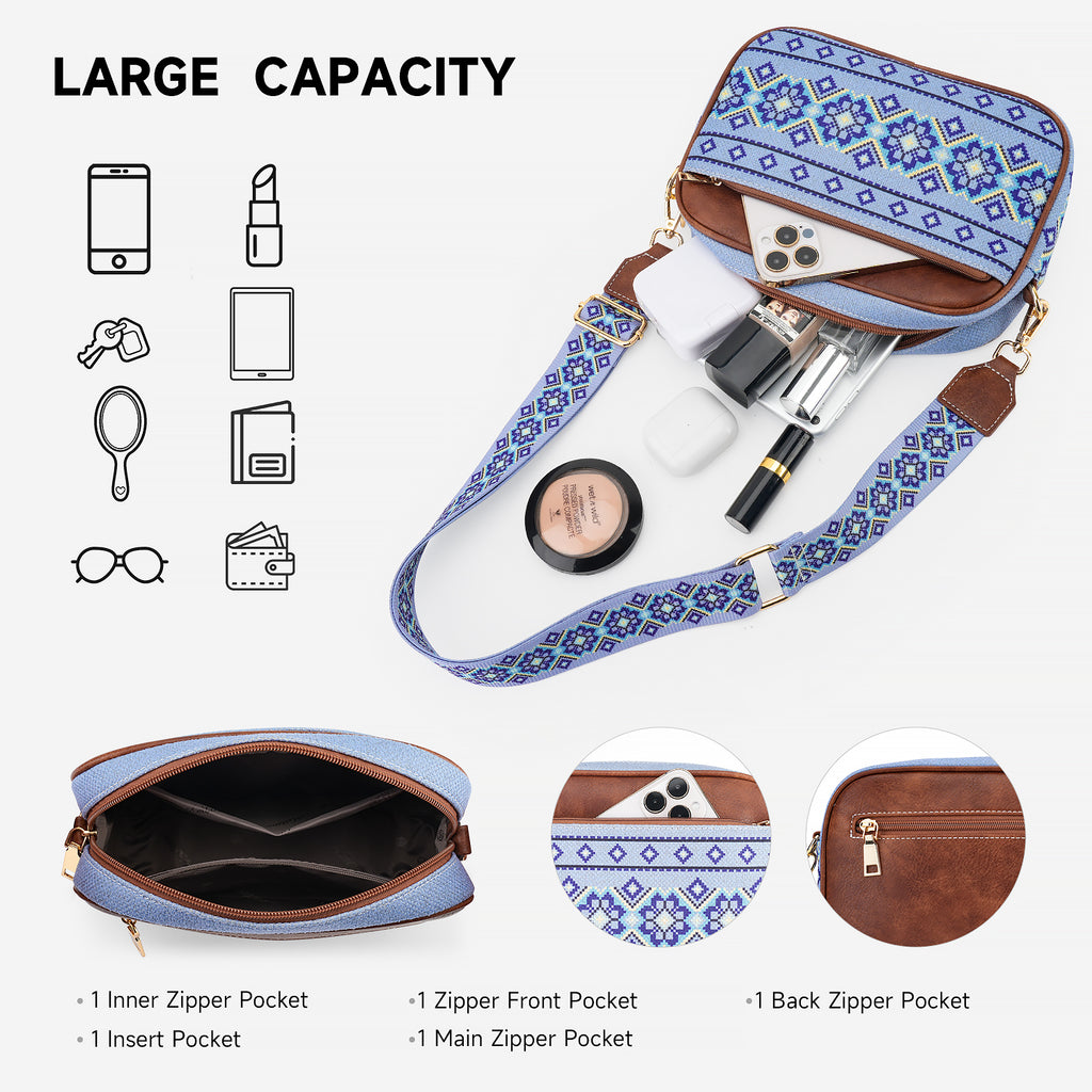 Crossbody Bag Boho Aztec Small Multi Pocket Crossover Purse for Women（WHITE-A）（复制） APHISON