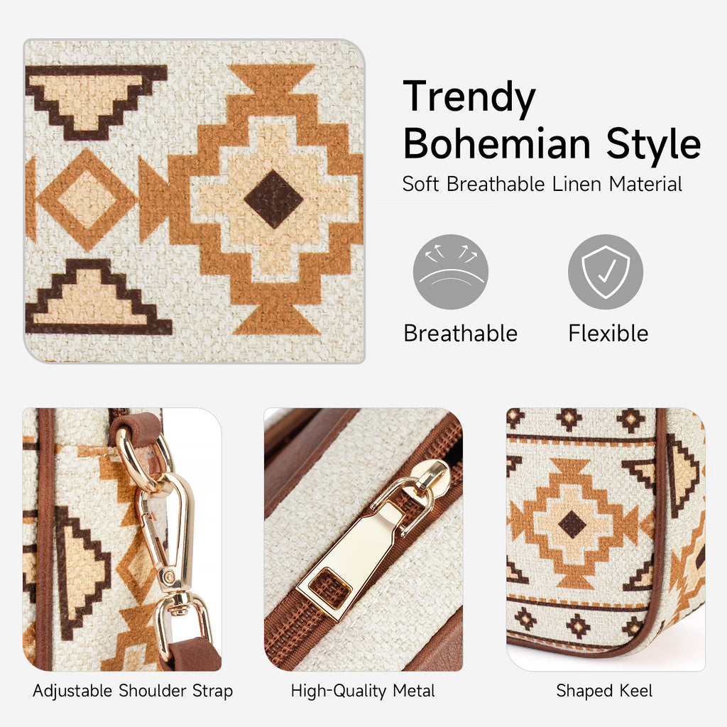 Crossbody Bag Boho Aztec Small Multi Pocket Crossover Purse for Women（WHITE-A） APHISON