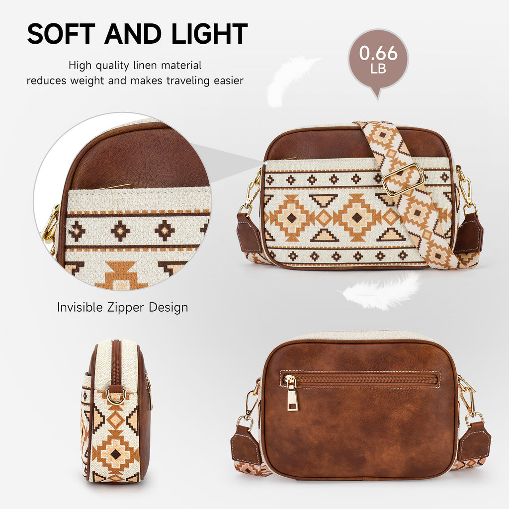 Crossbody Bag Boho Aztec Small Multi Pocket Crossover Purse for Women（WHITE-A） APHISON